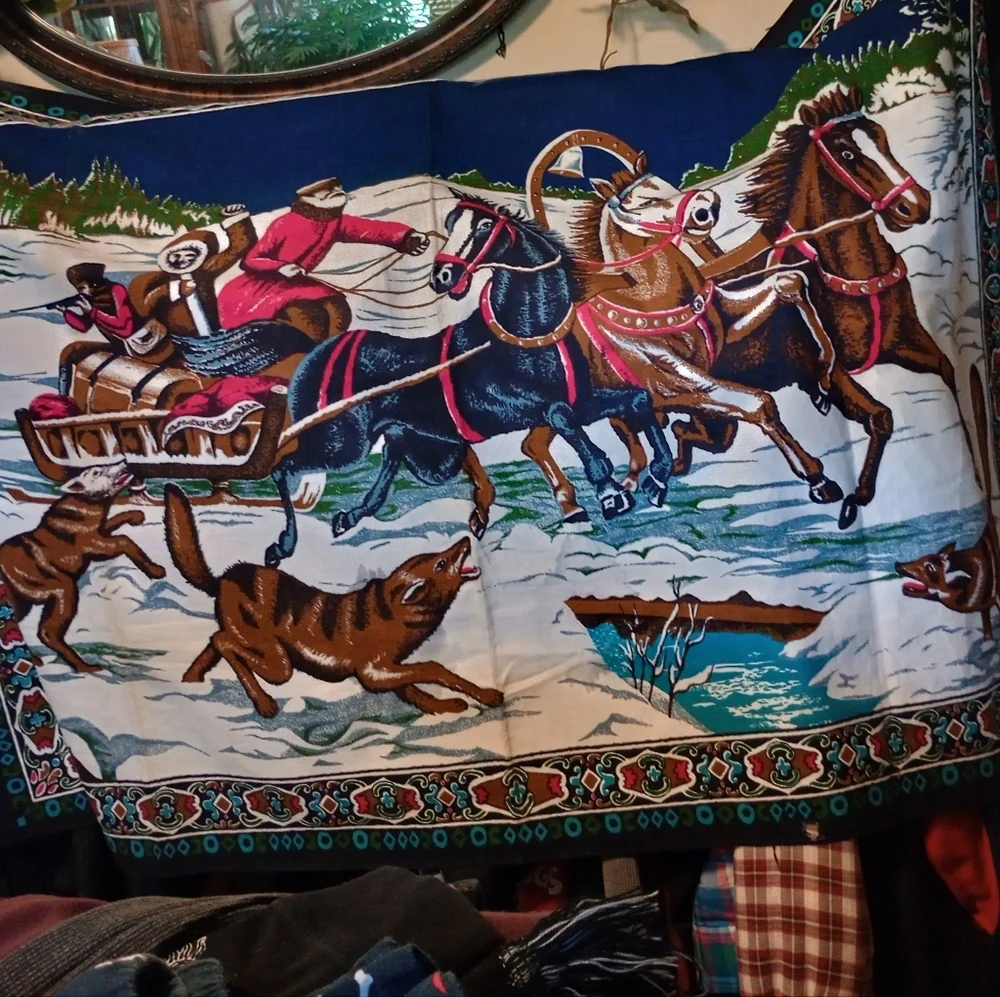Vintage Festive Winter Sleigh Ride Tapestry-Made In Turkey